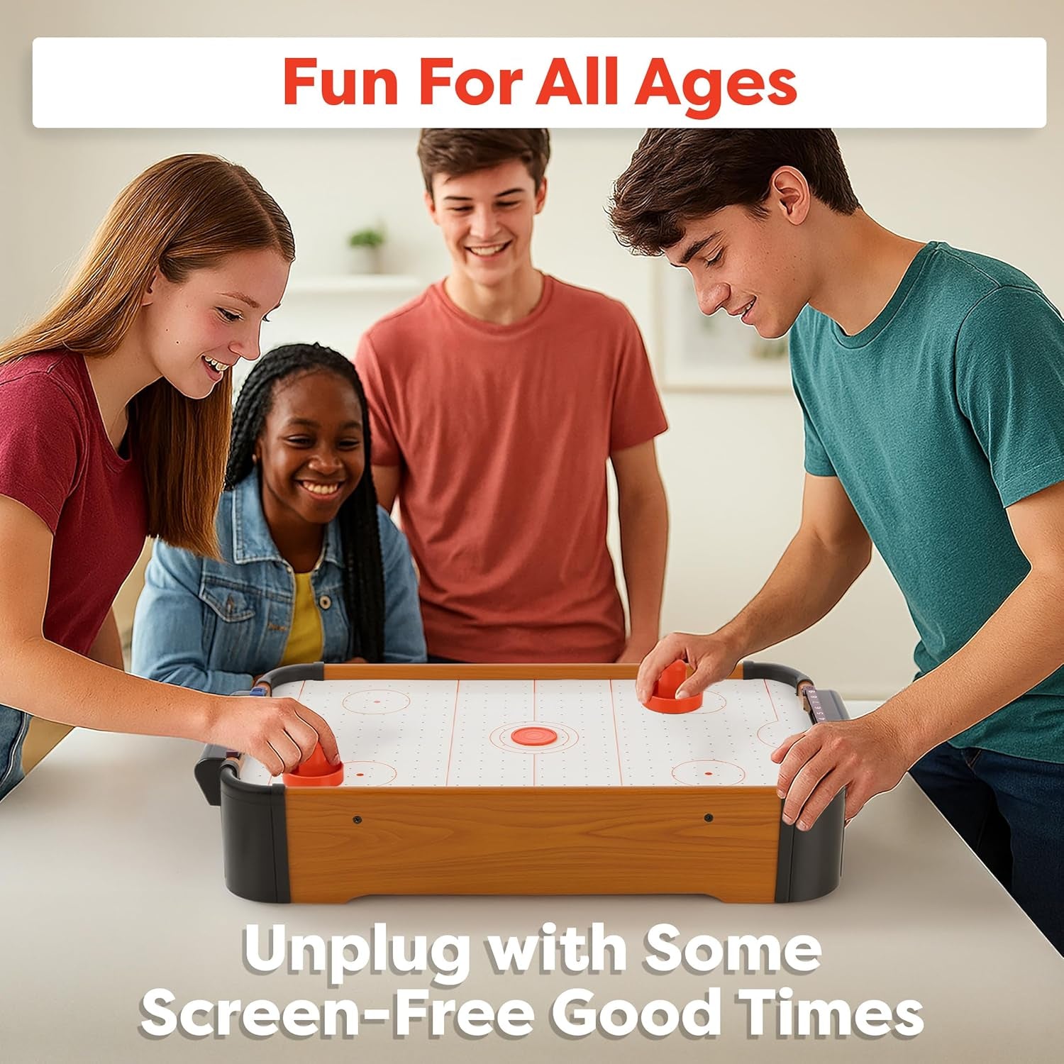 Air Hockey Table Mini Arcade Game - 22-Inch Tabletop Board Game for Girls and Boys, Battery-Operated, and Includes Puck and Paddles by Hey Play