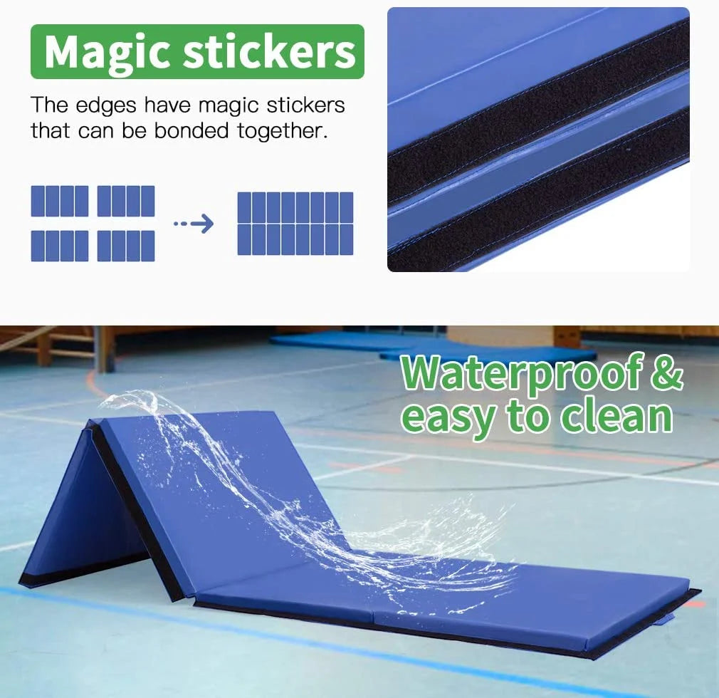 4'X10'X2" New Folding Panel Gymnastics Mat, Perfect for Indoor/Outdoor Exercise(Blue)