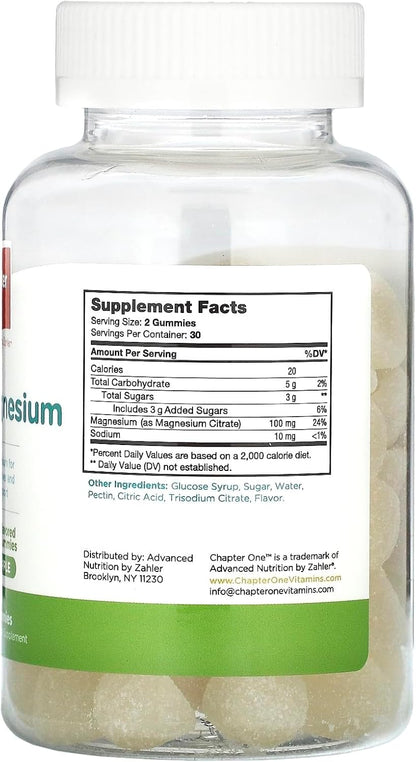Chapter One Magnesium Gummies for Kids & Adults - Natural Calm Gummies - Calm Magnesium Citrate - Bone and Muscle Function Supplements for Kids & Adults - Mood Support, Kosher Apple Flavor (60)
