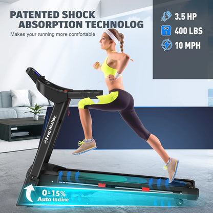 400Lb Capacity 3.5 HP Treadmill with 15% Auto Incline for Home - Heavy Duty Foldable Treadmill with App/Bluetooth - 18 Inch Wide Belt Folding Treadmill